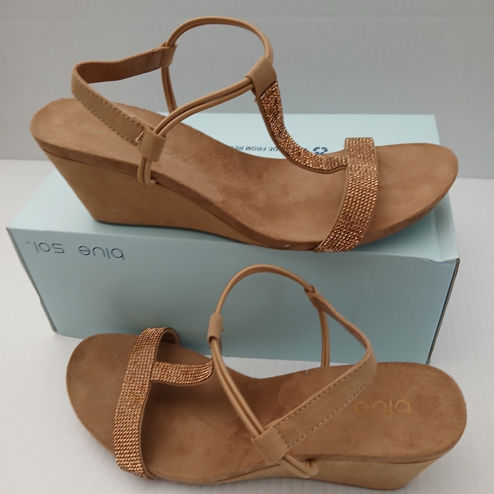 MILLIE STONE Sizes 8.5/ 7.5 Women's Tan Wedge Sandals New $18 - Picture 3 of 11